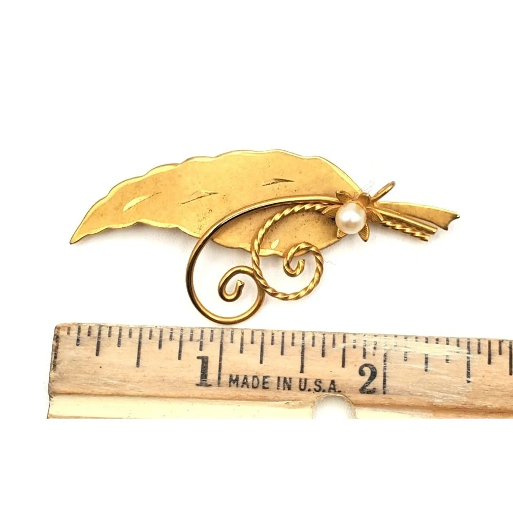 Vtg Gold Filled 1/20 12k Leaf w Pearl Brooch Ekelund